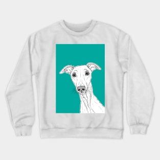 Whippet Dog Portrait ( teal background ) Crewneck Sweatshirt